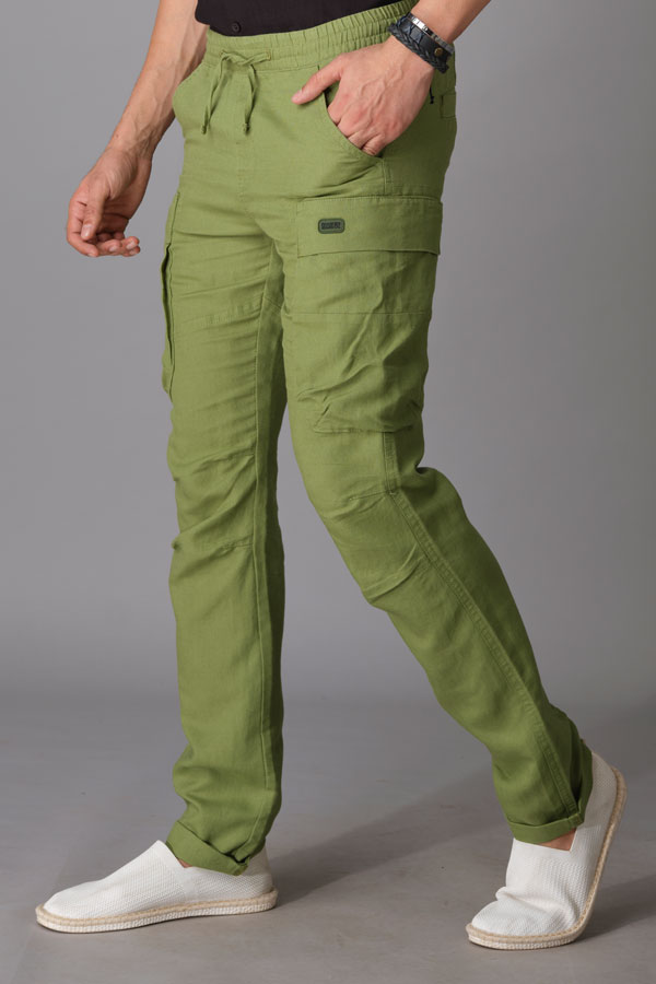 MOSS LINEN CARGO PANT (RELAXED TAPERED FIT)