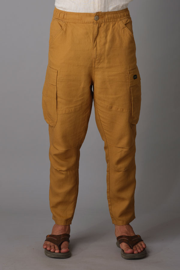 DK KHAKI LINEN CARGO PANT (RELAXED TAPERED FIT)