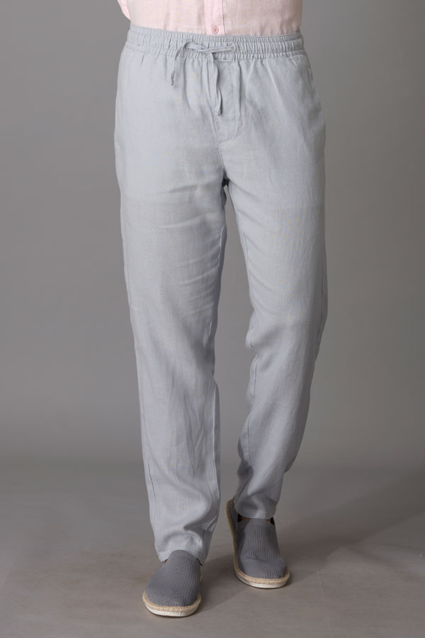 LT GREY LINEN PANT (RELAXED TAPERED FIT)