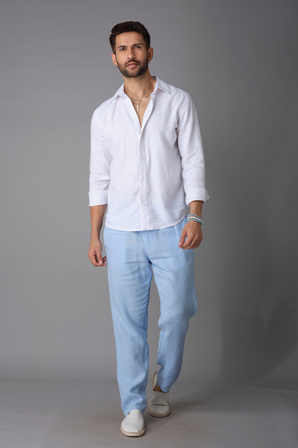 SKY BLUE LINEN PANT (RELAXED TAPERED FIT)