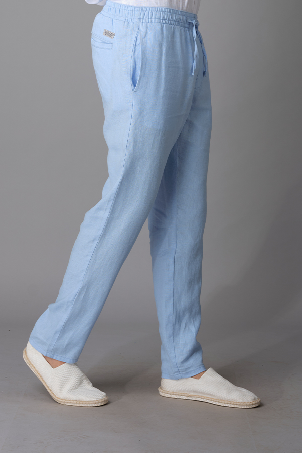 SKY BLUE LINEN PANT (RELAXED TAPERED FIT)