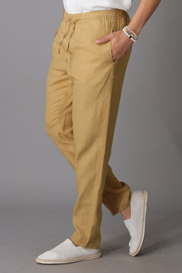 KHAKI LINEN PANT (RELAXED TAPERED FIT)