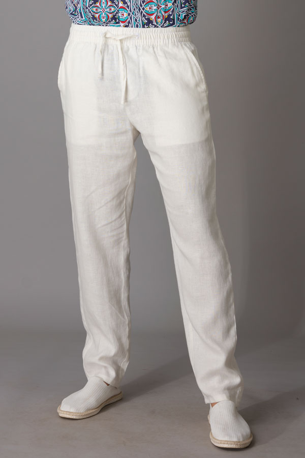 OFF WHITE LINEN PANT (RELAXED TAPERED FIT)