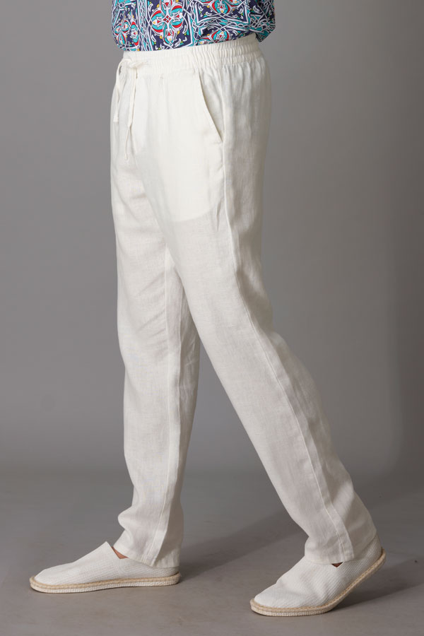 OFF WHITE LINEN PANT (RELAXED TAPERED FIT)