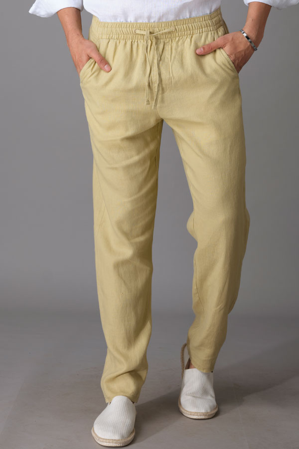 LT KHAKI LINEN PANT (RELAXED TAPERED FIT)