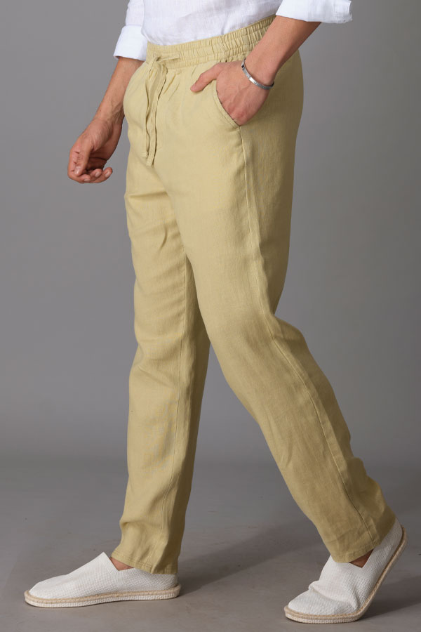 LT KHAKI LINEN PANT (RELAXED TAPERED FIT)