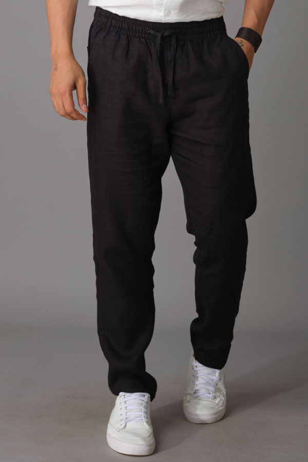 JET BLACK LINEN PANT (RELAXED TAPERED FIT)