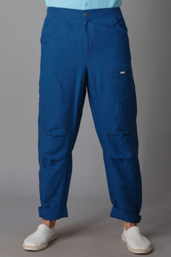 NAVY BLUE LINEN CARGO PANT (RELAXED FIT)