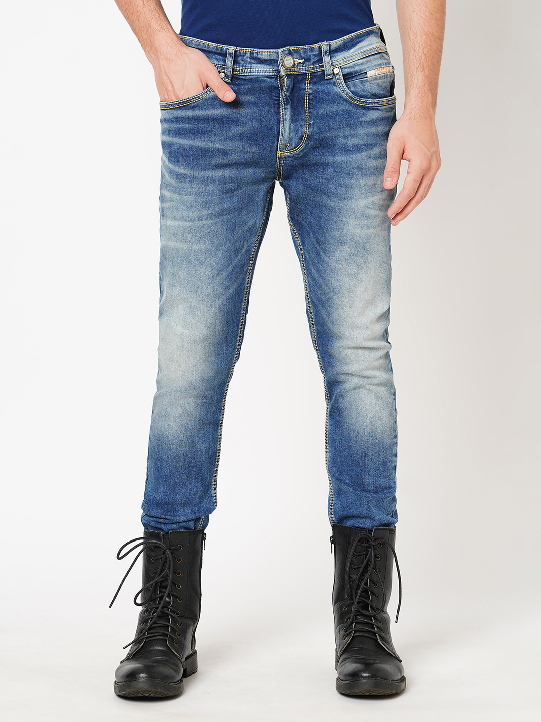 Casper Blue Skinny Fit Mid-Rise Clean Look Denim Womens Jeans