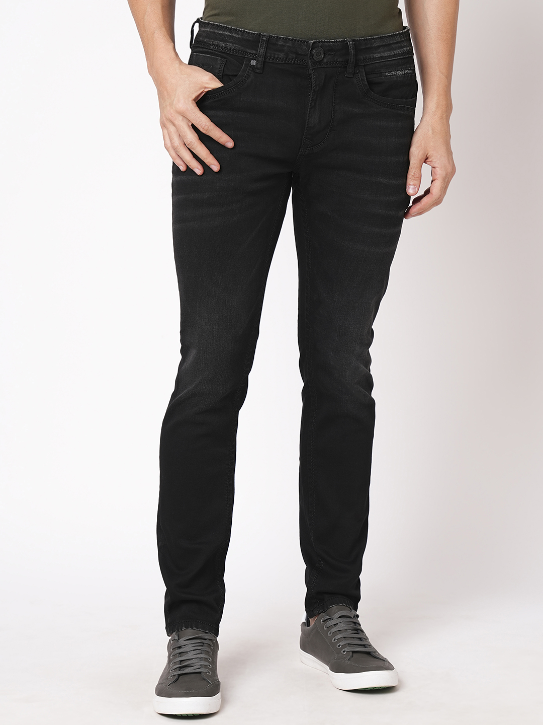 CHARCOAL 5 POCKET MID-RISE NARROW TAPERED FIT JEANS (BILLY FIT)