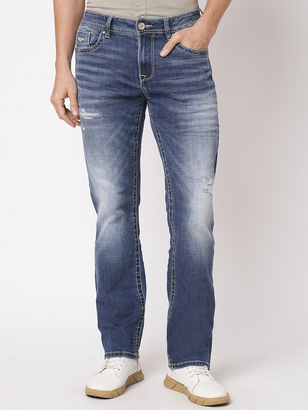 MED BLUE 5 POCKET MIDRISE, COMFORT AND STREIGHT FIT JEANS (JESSE FIT)