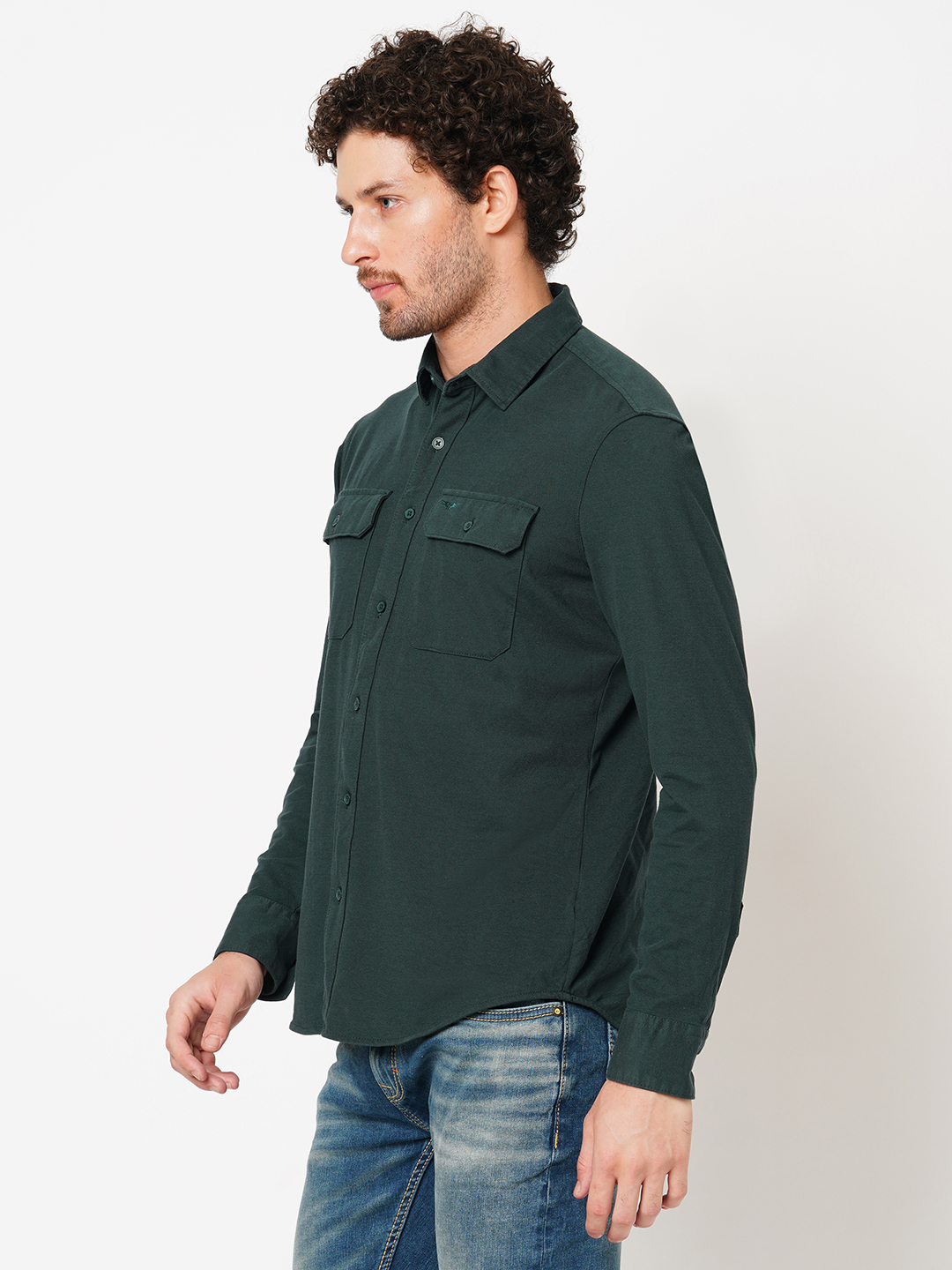 MILITARY GREEN FULL SLEEVE KNITTED SHIRT (STALONE F/SLV FIT)