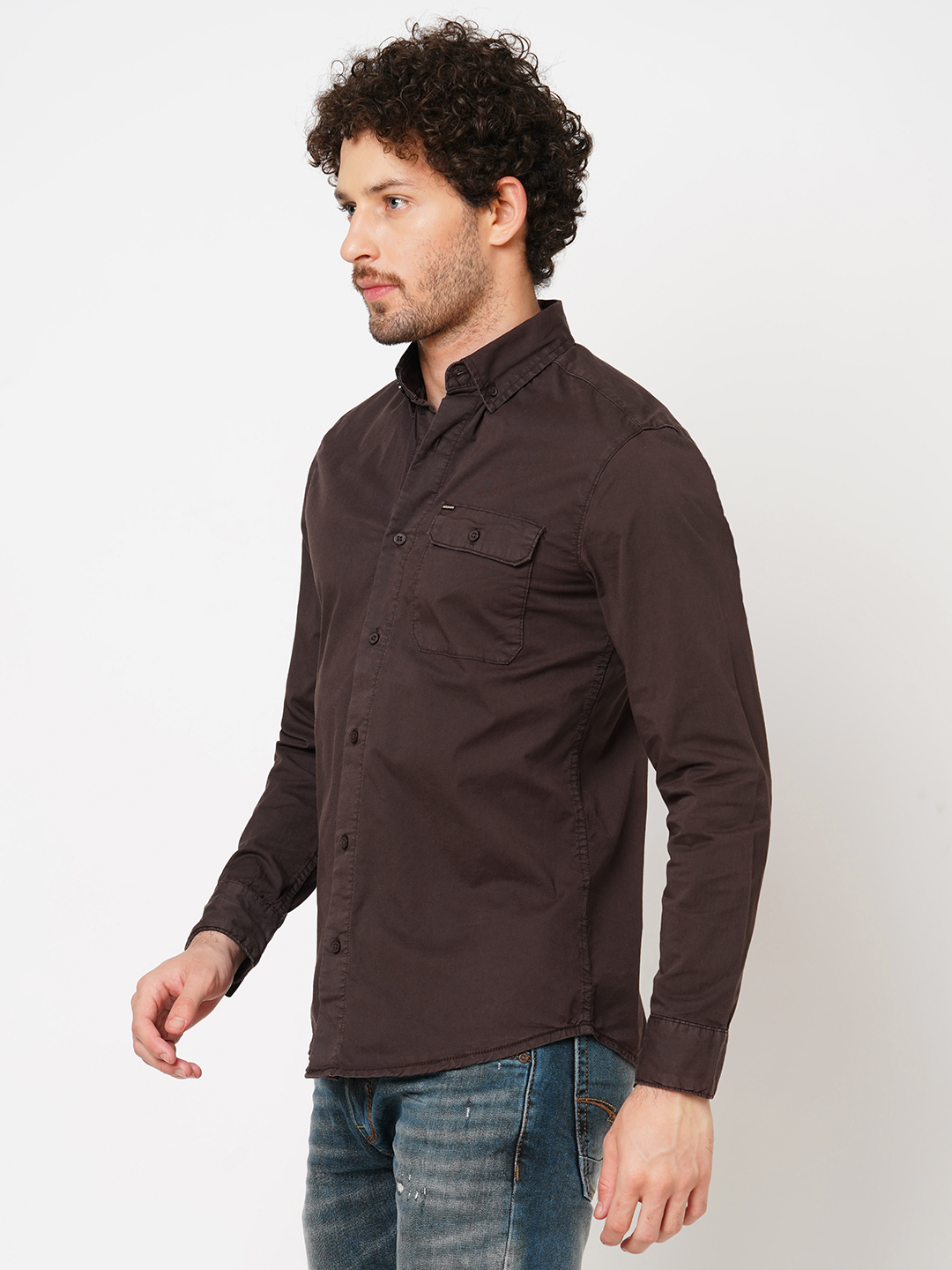 BROWN FULL SLEEVE SOLID SHIRT (LEO F/SLV FIT)
