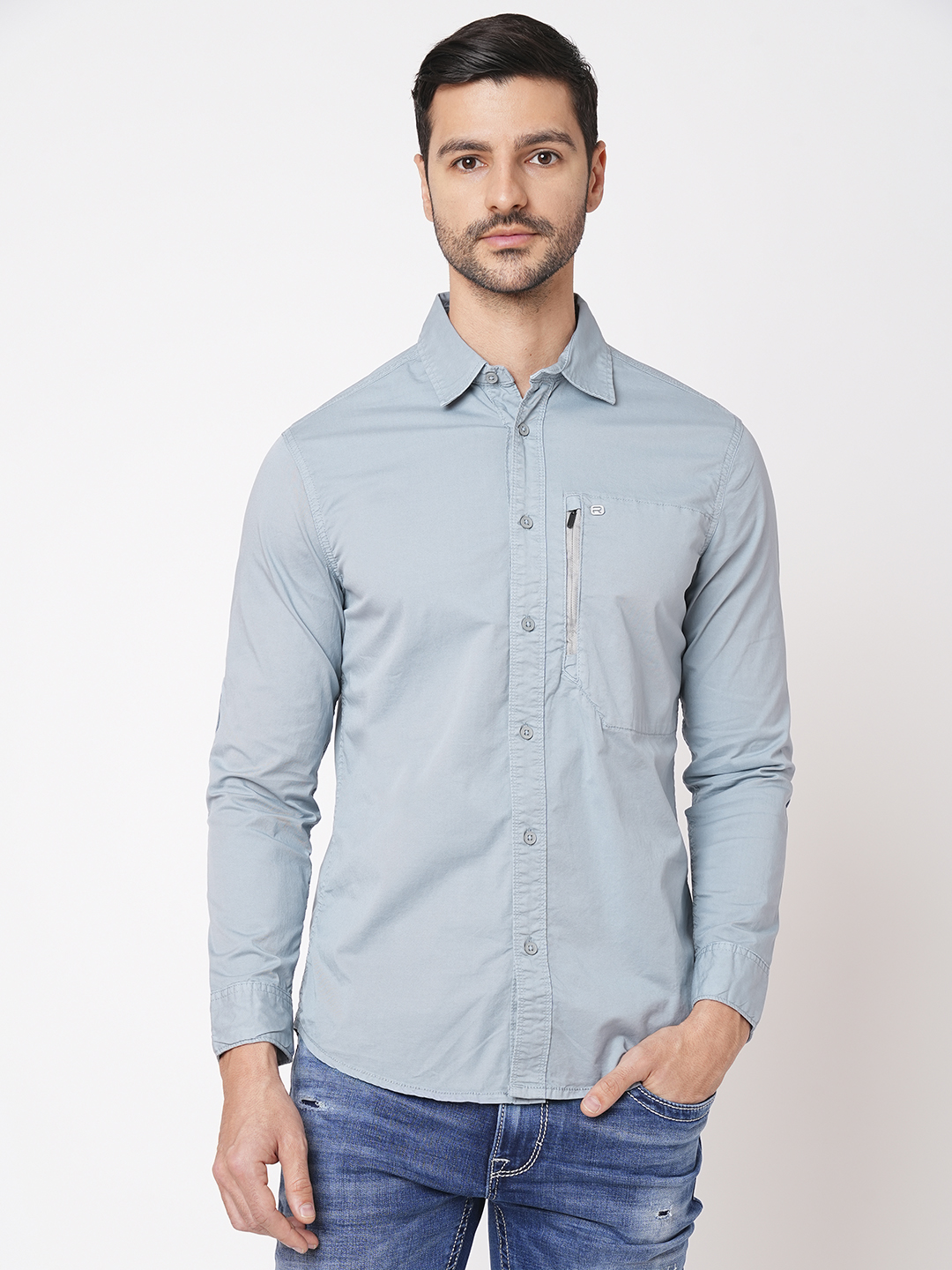 FADED BLUE FULL SLEEVE SOLID SHIRT (LEO F/SLV FIT)