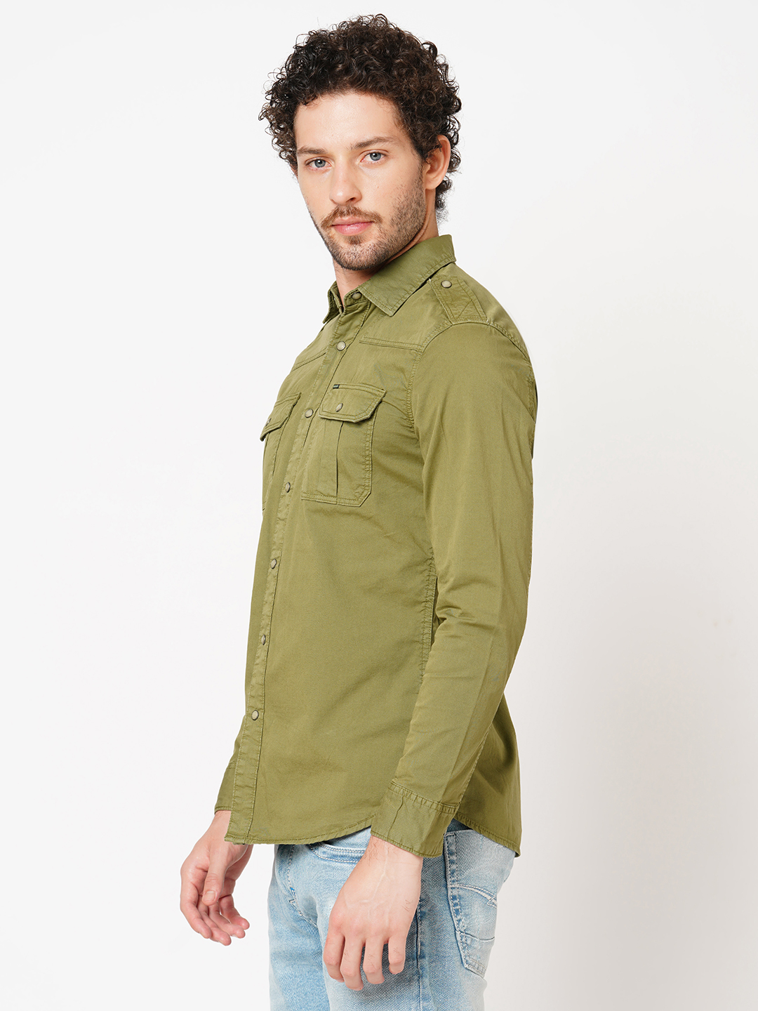 PURE OLIVE FULL SLEEVE SOLID SHIRT (LEO F/SLV FIT)