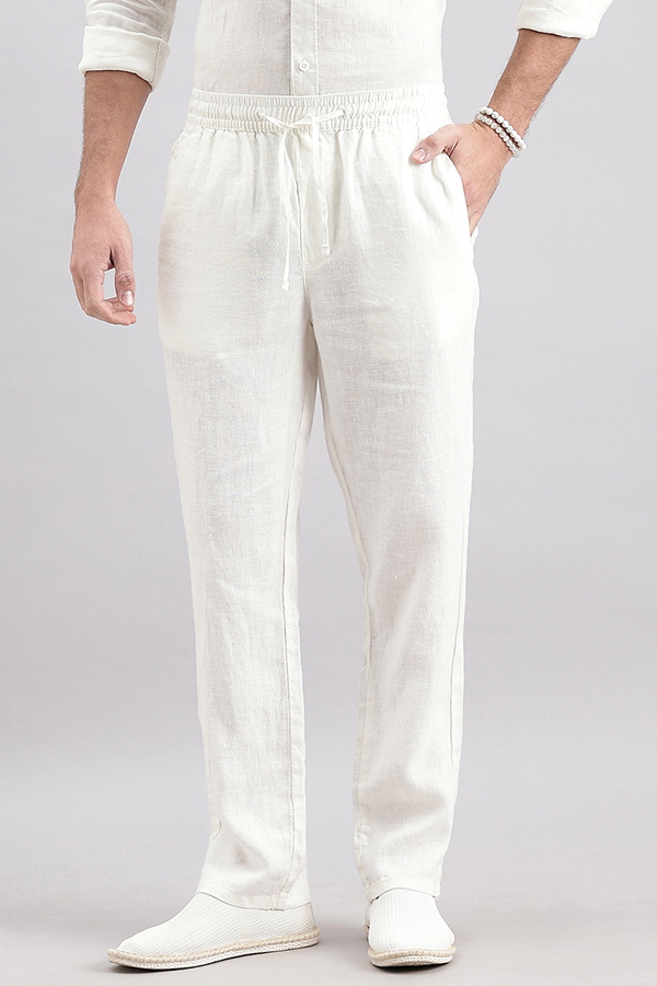 WHITE LINEN PULL ON PANT (RELAXED FIT)