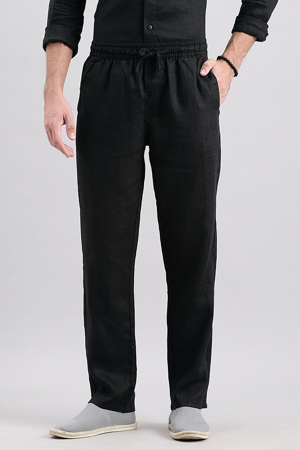 BLACK LINEN PULL ON PANT (RELAXED FIT)