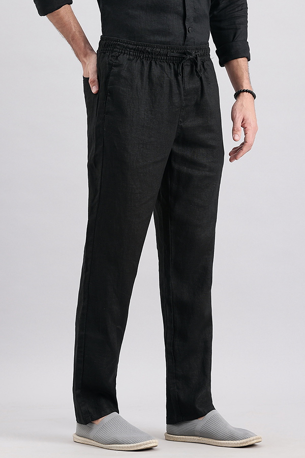 BLACK LINEN PULL ON PANT (RELAXED FIT)