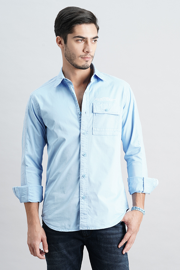 AIRFORCE BLUE FULL SLEEVE SOLID SHIRT (LEO F/SLV FIT)