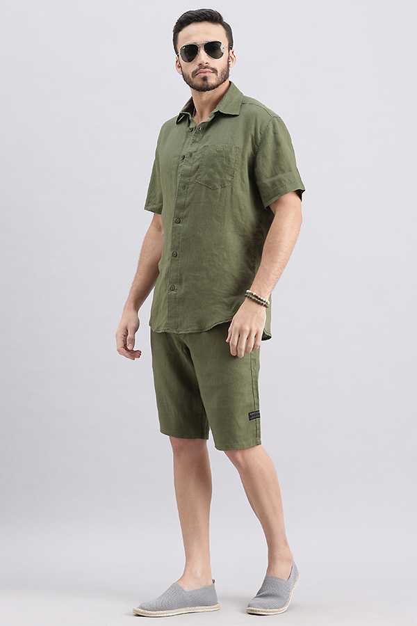 OLIVE LINEN SHORT (SLIM RELAXED FIT)